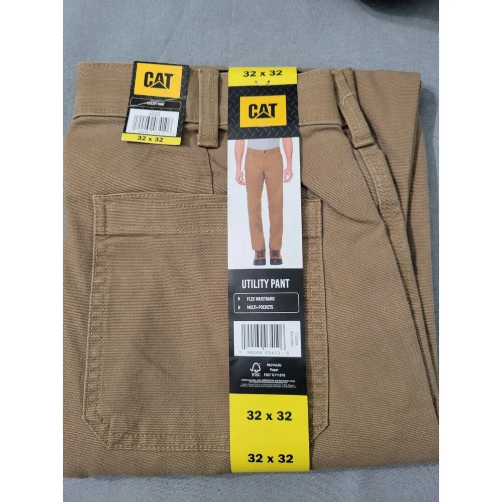 CAT Men's Flex Waistband Utility Pants BROWN/TAN Cargo 32x32 Stretch Cotton NEW
